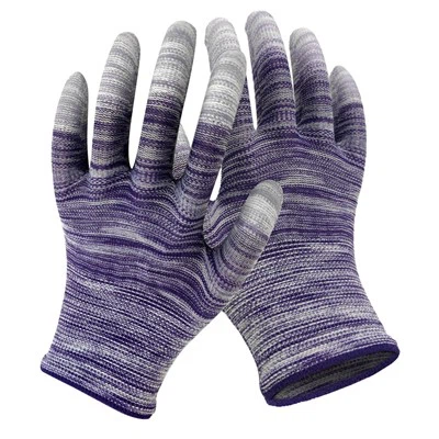 Striped PU gray Finger coated gloves